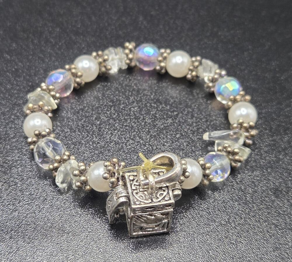 Prayer Box Bracelet QVC Garold Miller Faux Pearls Aurora Borealis Crystals